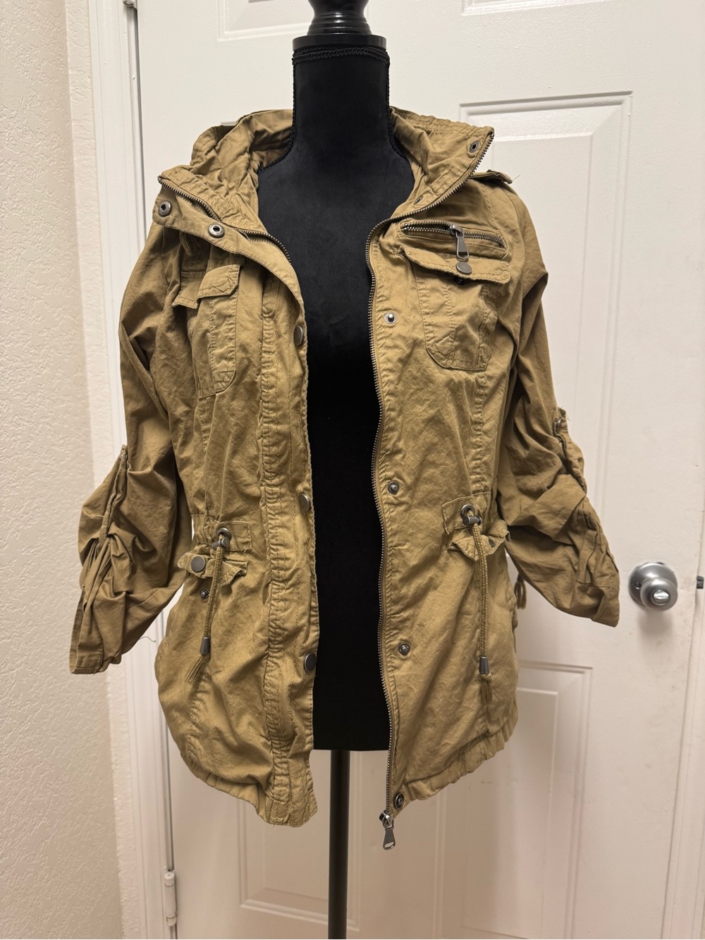 Women's Khaki Utility Field Jacket with Adjustable Waist